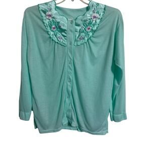 Vintage night shirt top jacket xl volup cotton plus lace embroidered